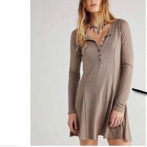 NWT Free People Beach Miles of Henley Mini Dress size Large Tan